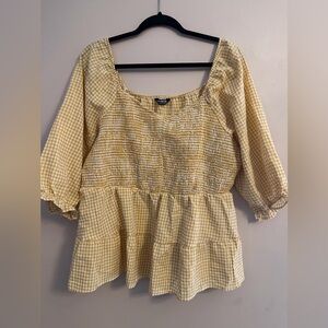 BloomChic Yellow Gingham Smocked Blouse